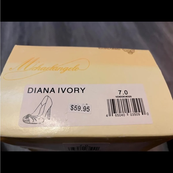 David’s Bridal metallic cream, open-toe high heels with rhinestones. - Picture 4 of 5